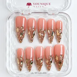 Younique Nails 2025 | LK Studio | Golden Ember | 10PCS 100% Handmade Press-On Nails | Reusable Colorful Art