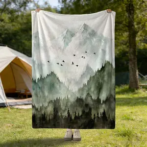 Landscape Bird Print Blanket, Simple Flannel Throw, Breathable All-Season, Sofa Bed Tail Bedroom Decor, Gift for Home Pets