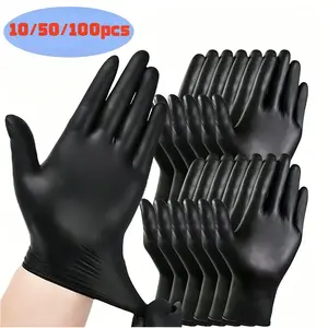 10/50/100pcs black disposable gloves, household gloves, Vinyl disposable gloves, nitrile gloves - latex-free, powder-free, suitable for kitchen, cleaning, manicure, hairdressing, and tool use - available in S/M/L/XL sizes