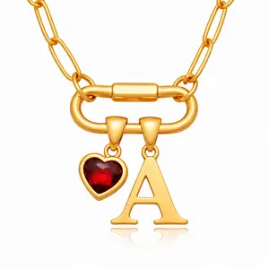 Carabiner Initial Birthstone Necklace, Personalized Letter Charm Necklace for Women, Statement Link Chain Necklace Gift, Waterproof Tarnish Resistant Jewelry Gifts for Her