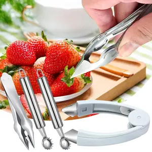 4 Pieces Strawberry Huller Tomato Corer Top Stem Remover Corer Tool for Strawberry, Potato, Pineapple, Tomato Corer