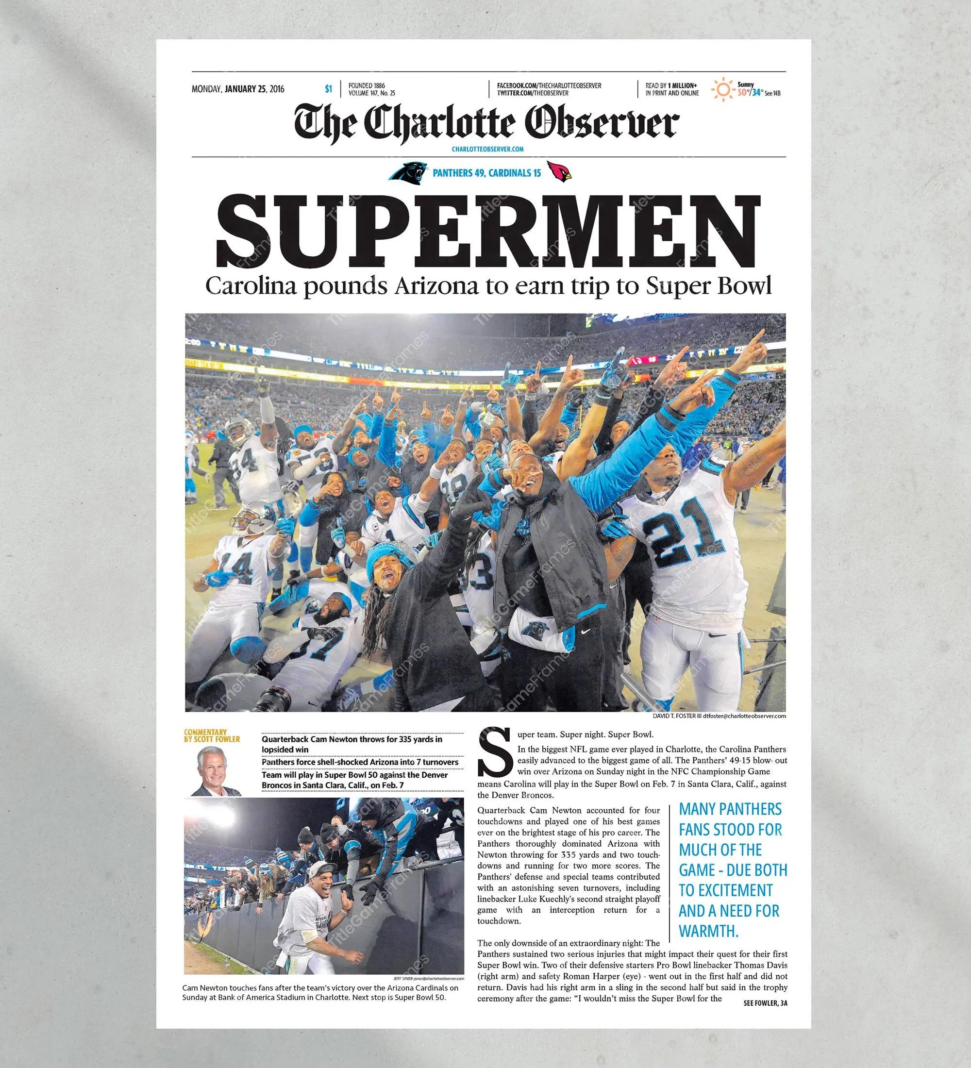 2016 Carolina Panthers 'SUPERMEN' NFC Championship - Super Bowl Journey Unframed Poster