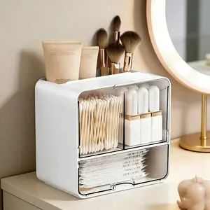 Large Capacity Bathroom Shelf, Wall-Mounted Makeup Cotton Storage Box, Q-Tips, Powder Puffs, Cosmetics Organizer, Multi-Functional Storage Box