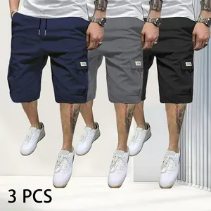 Men’s 3 Pack Cargo Shorts Elastic Waist Drawstring Multi Pocket Casual Shorts