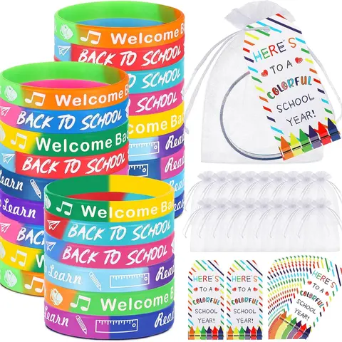 24/40 Pack Silicone Wristbands Gifts for Students, Back to School Motivational Bracelet Welcome Gift for Kids, First Day of School Welcome Gifts, Classroom Prizes, Non-Candy Party Favors, 100th Day of School Rewards & Goodie Bag Fillers for Classmates