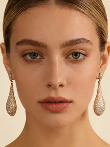 Luxury Full Diamond Water Drop Long Earrings, Unique Design Elegant Ear Studs, High-End Evening Jewelry, Stylish Party Accessories