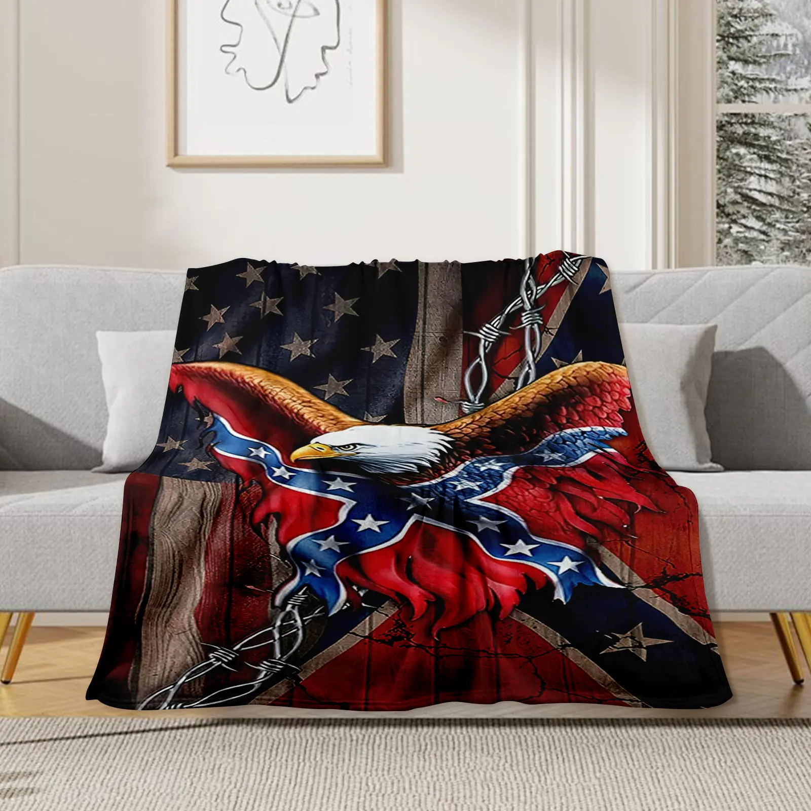 Eagle Print Cooling Soft Throw Blanket - Multi-Size, Multifunctional Bedding for Sofa, Bed - Men's Gift Ideas