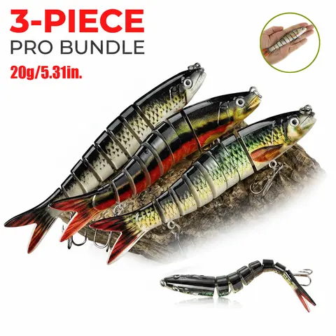 5.3-Inch 8-Segment Sinking Jointed Swimbaits 3-Pack Set with Tackle Box, 20g/0.7oz Balanced Weight Artificial Lures, Realistic S-Swim Action, Heavy-Duty Hardware for Long-Distance Casting, Bass Targeting, Outdoor Fishing Supplies