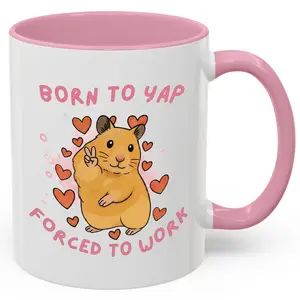 Born To Yap Forced To Work Mug, Funny Hamster Meme Coffee Mug, Sarcastic Office Ceramic Cup, Coworker Friend Gift, Novelty Gag Drinkware For Her, 11 Oz 15 Oz
