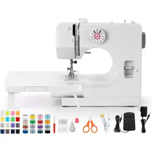 Sewing Machine with Extension Table, Mini Sewing Machines, Electric Portable Sewing Machines for Beginners, 12 Stitch Dual Speed with Foot Pedal & Sewing Kit, Ideal for Clothes, Pillowcases, Sheets