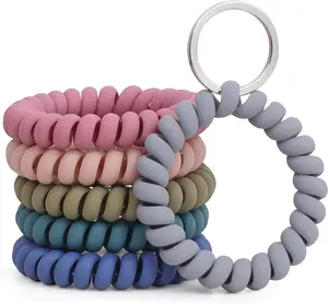 6PCS Stretchable Wristband Keychain Wristlet Bracelet with Metal Key Ring