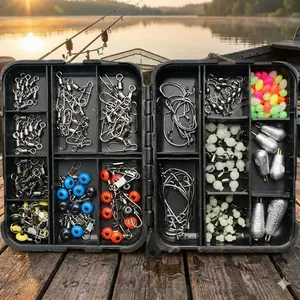 Professional 177-Piece Fishing Terminal Tackle Kit, Fishing Accessories for Freshwater & Saltwater: Slide Sinkers, Barrel Swivels, Rolling Swivels, Glow Beads, Hook Sinkers, Snaps, Portable Tackle Box