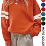 Women's Casual Sporty Loose-Fit Sweatshirt Crewneck for Fall and Winter, Long Sleeve Striped Design, Comfortable Oversized Drop-Shoulder Top, Lady Womenswear, Cozy Sweatshirts