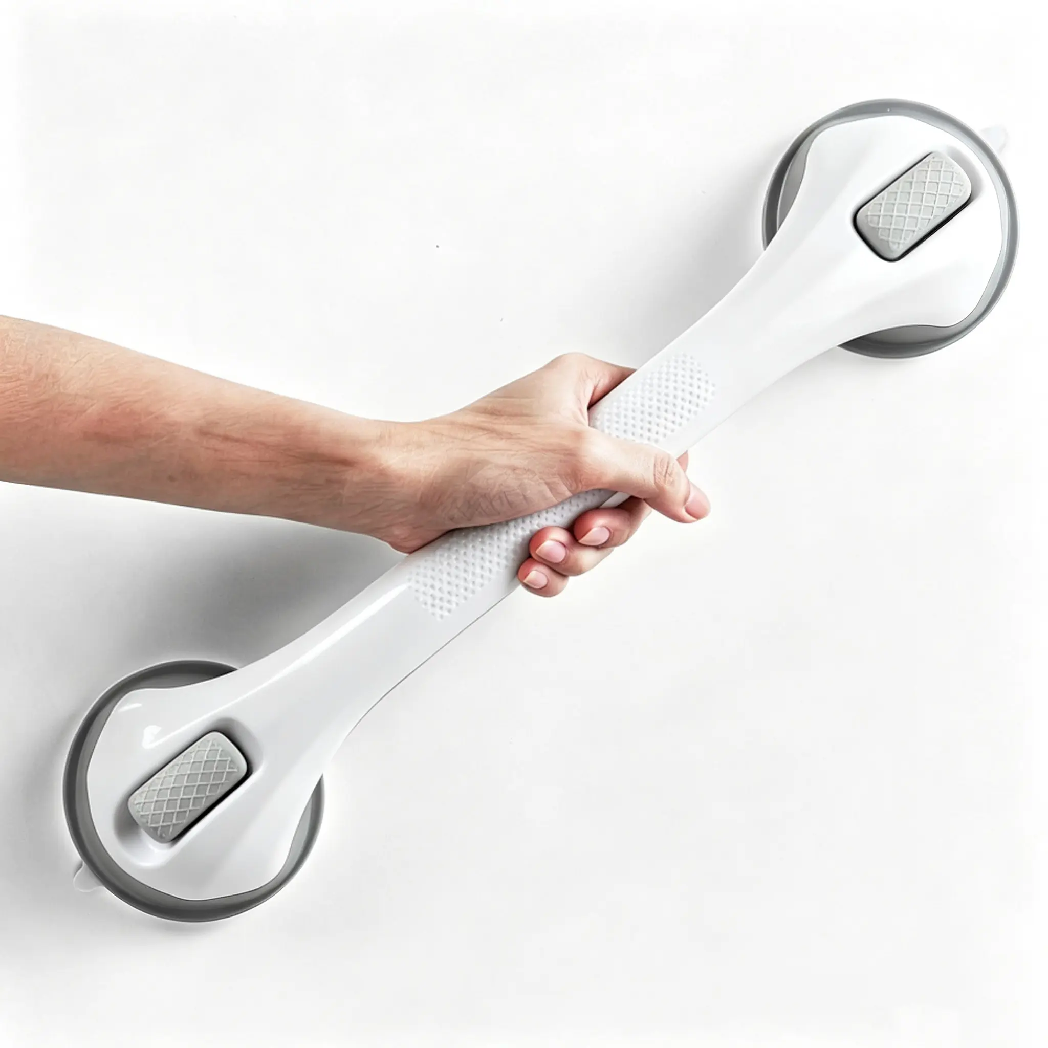 Suction cup bathroom handrail, 16 inches, suitable for bathrooms and showers, detachable installation, sturdy and durable, no full handle required, heavy-duty bathtub handrail, suitable for seniors, requires drilling, waterproof, white/gray