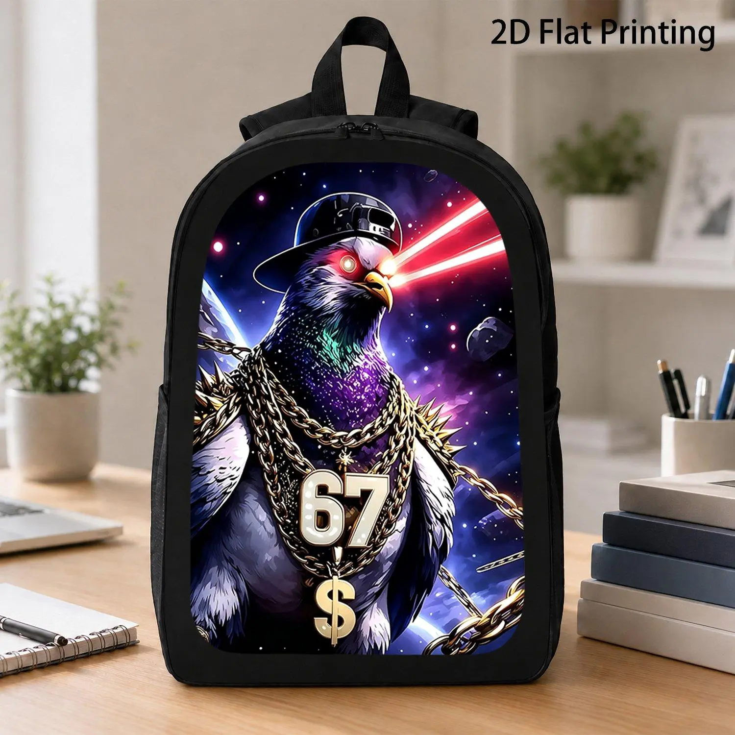 1pc 2D FLAT Space Gangster Pigeon Casual Travel Laptop Backpack with Ample Capacity Suitable for Travel Daily Use And Commuting For Teenager