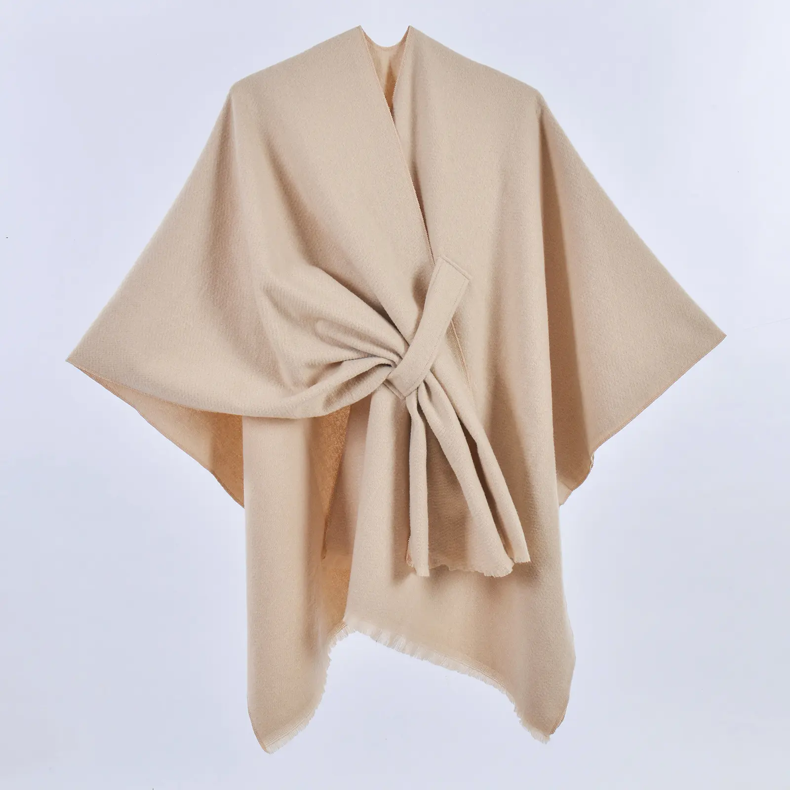 Women's Cashmere-Like Double-Sided Shawl Wrap - Elegant Solid Color Split Outerwear, Soft Synthetic Fleece-Lined Poncho Cloak, Custom Yarn Composition, Machine Wash, 1 Size, Adult Casual All-Season Accessory, One Size, Drape