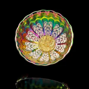 Iridescent Lotus Petal-Patterned Jianzhan with Golden Dragon Filigree Base | Rainbow Glaze Auspicious Vessel,Chinese culture,High-temperature firing,Handcrafted ceramic cup,Wine Glass,  Kung Fu Cup - Color-Shifting Glaze Artware