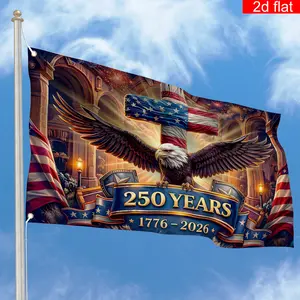 US 250th Anniversary Banner for July 4th, Patriotic Independence Day Flag Design with Glowing Eagle Fireworks and Stars and Stripes, Outdoor Yard Decoration for American Celebration