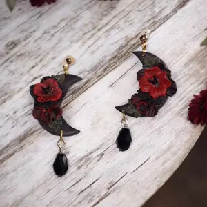 Ethereal Crescent Moon Earrings - Gothic inspired polymer clay dangle earrings