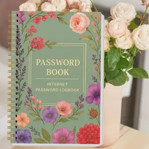 A5 Password Book with Floral Cover, Internet Password Logbook and Organizer, Alphabetical Tabs for Easy Access, Spiral Bound Durable Notebook for Safe Login Storage, Cute Gift Idea for Women, Girls, Seniors, Office, Home Use, Notebook Journal