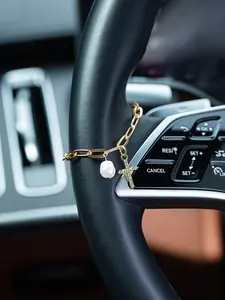Elegant Cross Pendant Pearl Steering Wheel Chain, Simple Style Car Interior Decor Accessory, Stylish Dashboard Ornament for Vehicles