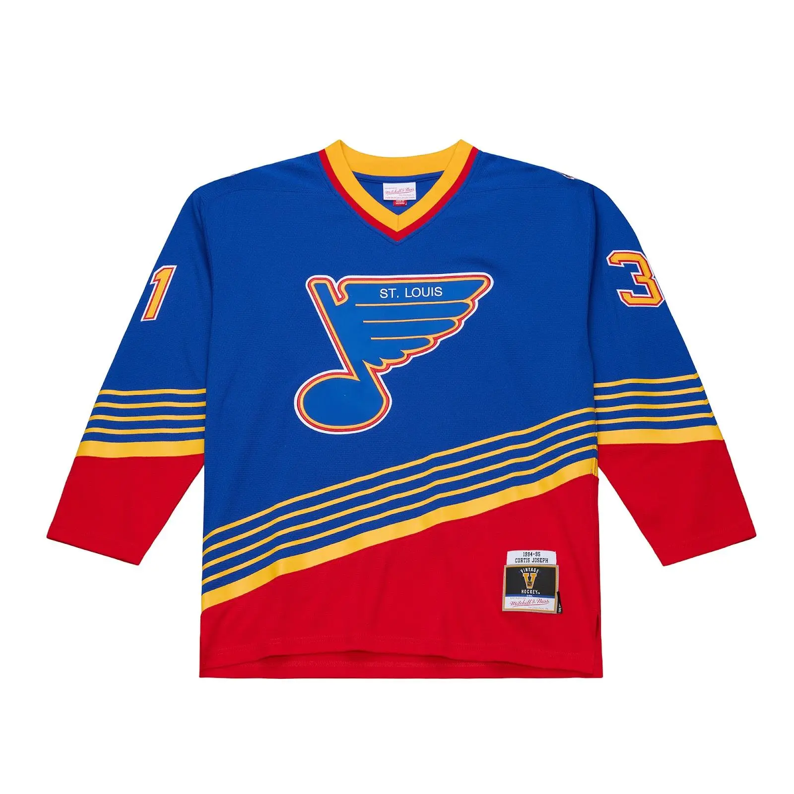 Curtis Joseph St. Louis Blues 1994-95 Blue Power Play Jersey NHL Throwback Hockey Fan Gear Mitchell & Ness