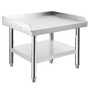 Stainless Steel Equipment Grill Stand Table, 1000 LBS Top Shelf, 220 LBS Bottom Shelf, Adjustable Legs, 2 inch Edge Baffle, for Hotel, Home, Commercial Restaurant Kitchen