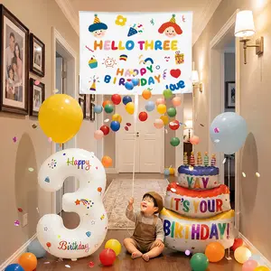 Happy Birthday balloon rain birthday banner Birthday backdrop