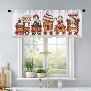 1Pc Christmas And New Year Printed Kitchen Curtains Watercolor Hand Drawn Gingerbread Curtains Curtain Valance Living Room Bedroom Bathroom Home Decor 54X18 Inch