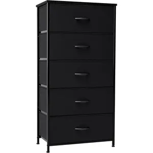 Vertical Dresser Storage Tower - Sturdy Steel Frame,  Top, Easy Pull Fabric Bins - Wide Organizer Unit for Bedroom, Hallway, Entryway, Closets - 5 Drawers(Black)