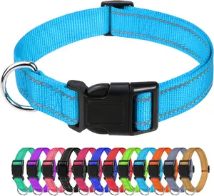 Dog Collars for Small Dogs, Reflective Nylon Dog Collar with Quick Release Buckle, Small Dog Collar for Boys, Sky Blue, 3/8" Width