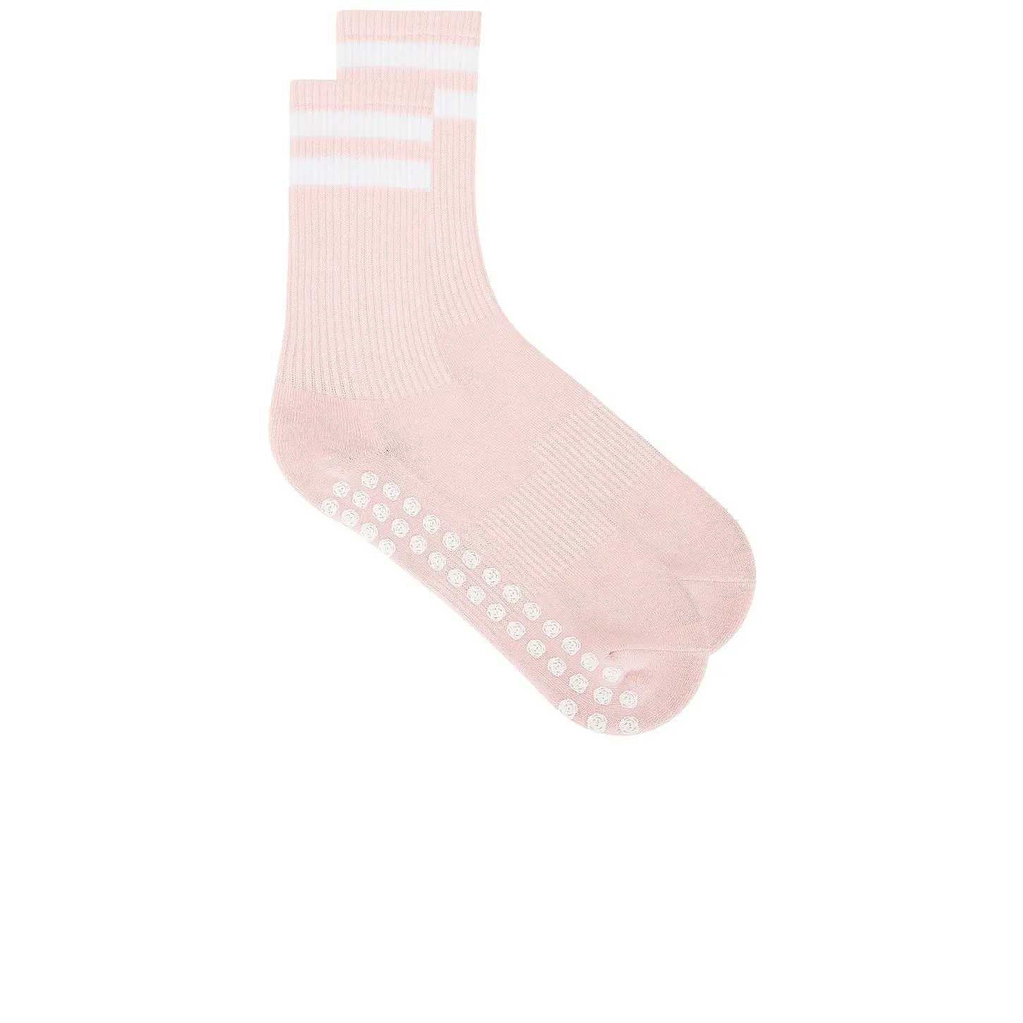 WellBeing + BeingWell Striped Tube Grip Sock in Pink Tulle & White