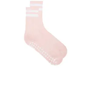 WellBeing + BeingWell Striped Tube Grip Sock in Pink Tulle & White