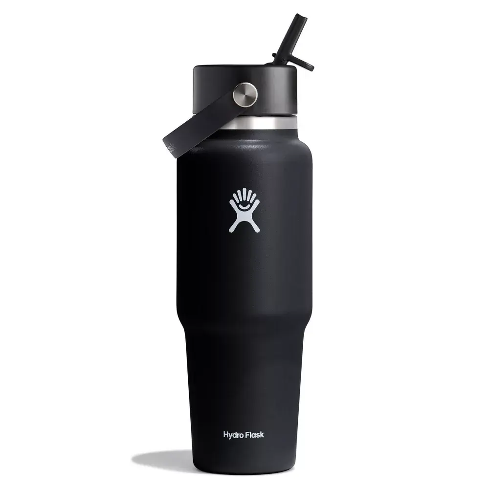 Hydro Flask 32oz Wide Mouth Flex Straw Travel Bottle - Black: Vacuum-Insulated BPA-Free