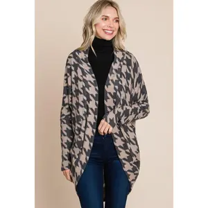 BOMBOM Houndstooth Open Front Cocoon Knit Cardigan