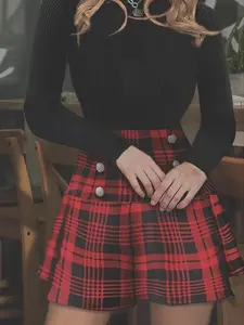 Women's Plaid Print Double Button High Waist Skirt, Casual Fashion Short A Line Skirt, Ladies Bottoms for Summer