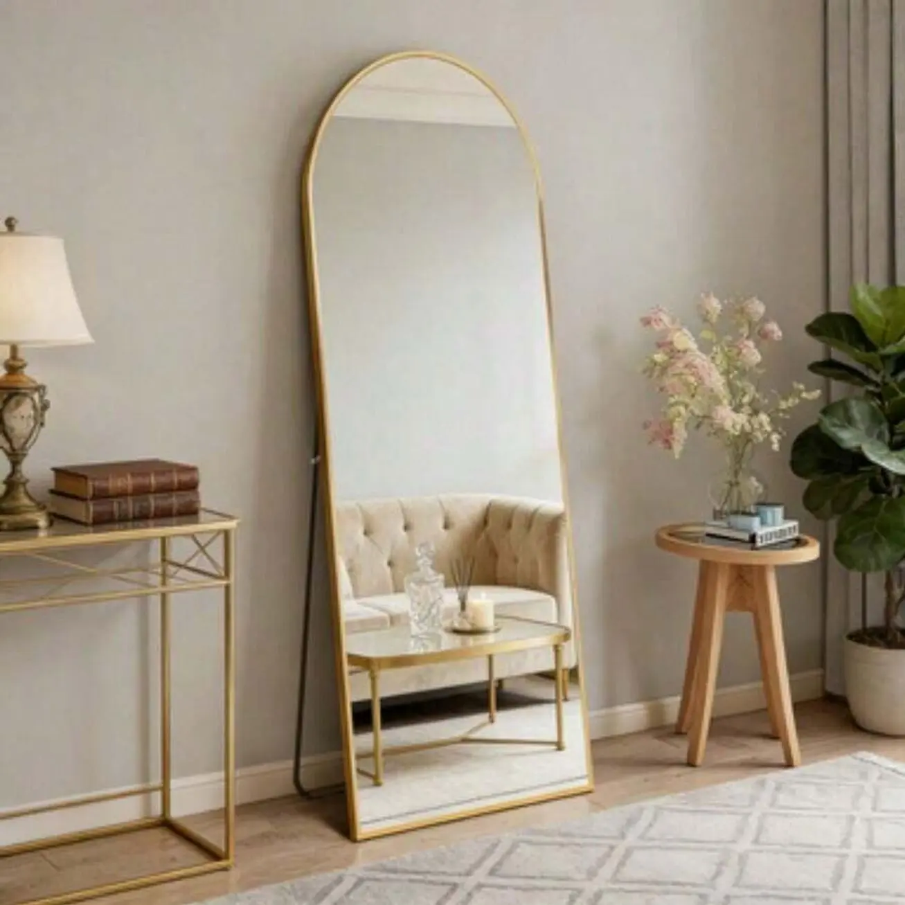 🏡 59" x 16" Arched Full Length Mirror ✨ Gold Aluminum Alloy Frame | Freestanding Floor Mirror for Bedroom, Living Room & Dressing Area