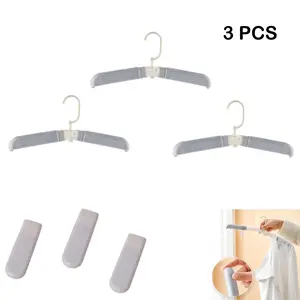 3 Pack Travel Folding Hangers, Foldable Travel Hangers with Hidden Clips, Lightweight & Space Saving, Collapsible Portable Hangers for Summer Travel Suitcase Hotel(Grey)
