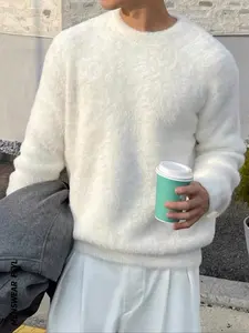 Autumn Winter Warm Knit Sweater, Casual Loose-Fitting Long Sleeve Round Neck Plain Pullover, Unisex Street Style Fashion for Men & Women Knitwear