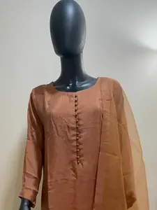 Silk ensemble with short shirt khulli shalwar and luxurious organza dupatta trending farshi shalwar