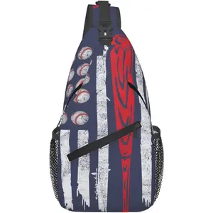 Baseball American Flag Sling Backpack Crossbody Shoulder Bag Chest Bag Travel Chest Pack Casual Daypack For Women Men Hiking Sports Working