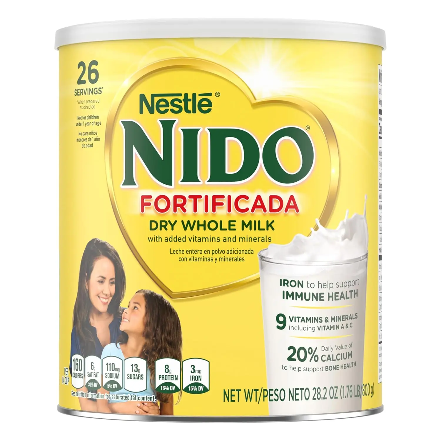 Nestle Nido Fortificada Whole Milk Powder, 28.1 Oz Dairy Powdered Milk with Protein and Iron