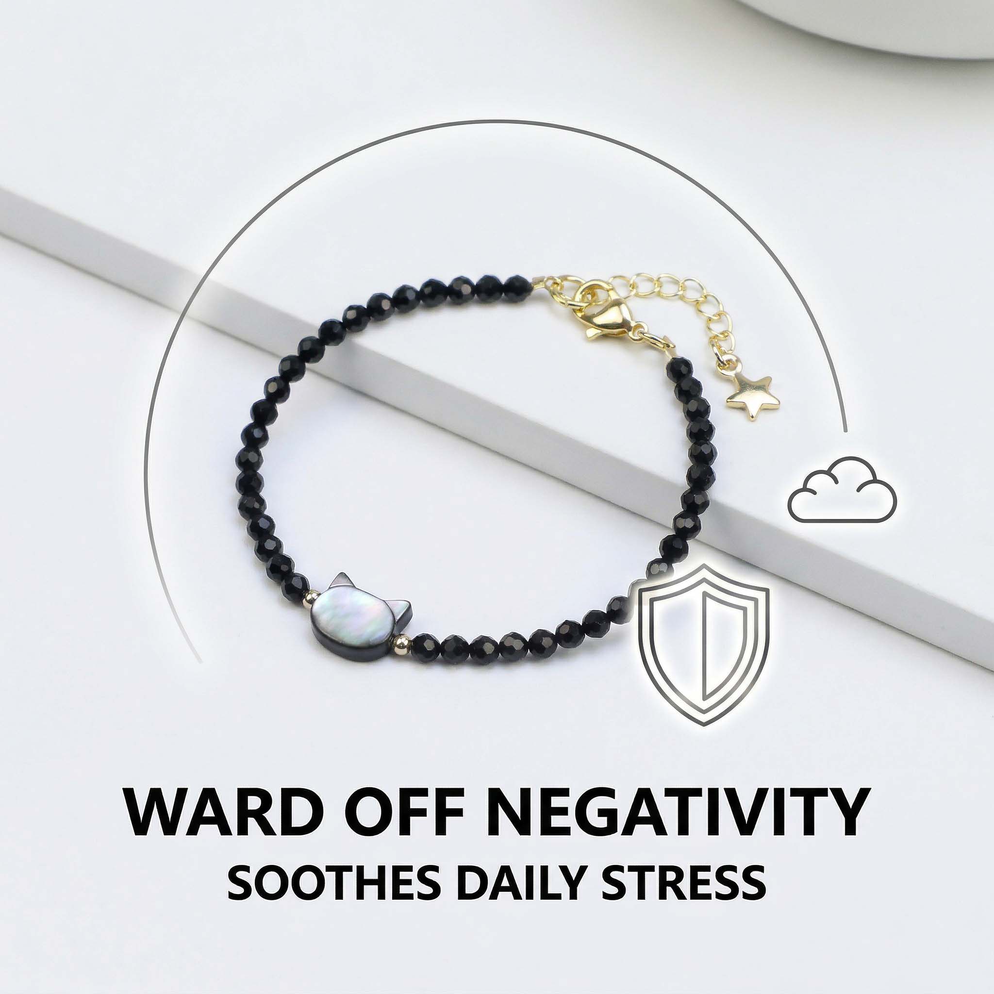 Black Crystal Bracelet with Cat Head Design for Women - Adjustable & Gift-Ready Lucky Fortune Cat