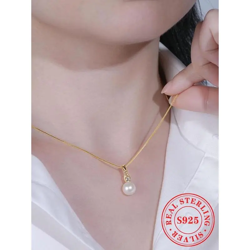 S925 Sterling Silver Pearl Exquisite Trendy Pendant Necklace with Box, Natural Freshwater Pearl Necklace, Fashion Jewelry Accessories for Women & Girls S925 Sterling Silver Pearl Exquisite Trendy Pendant Necklace with Box, Natural Freshwater Pearl Necklace, Fashion Jewelry Accessories for Women & Girls