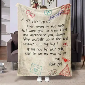 Boyfriend Themed Letter Print Blanket, 1 Count Valentine's Day Heartwarming Blanket Gift Soft Air-conditioned Room Throw, Warm Nap Blanket for Home Office Travel
