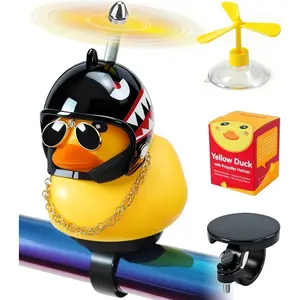 Rubber Duck Decorations [New Stable Clamp Mount] Cute Squeak Duck Bell [Two Helmet Propeller] Funny Accessories For Bike, E Scooter, Motorcycle Cycling Gifts