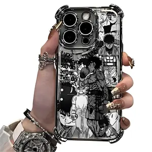 Anime Black And White Illustration Design H-Hajime No I-Ippo Phone Case Compatible with for iPhone 17 16 15 14 13 12 11 Pro Max Plus, Shockproof Transparent Soft Back Cover. Personalized Protection