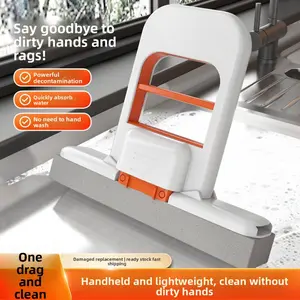 1 Mini Handheld Sponge Mop with Scrubber 1 Piece Foldable No Hand Wash Desktop Mop for Home Cleaning Replace Cloth