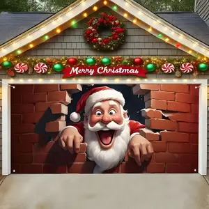 Christmas Themed Garage Door Banner, 1 Count Santa Claus Pattern Wall Decor, Wall Hanging Decor for Home Garden Christmas Party, Party Decoration Supplies