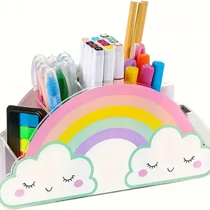 Rainbow Acrylic Desktop Organizer - Lightweight Pencil Holder And Office Stationery Storage Box